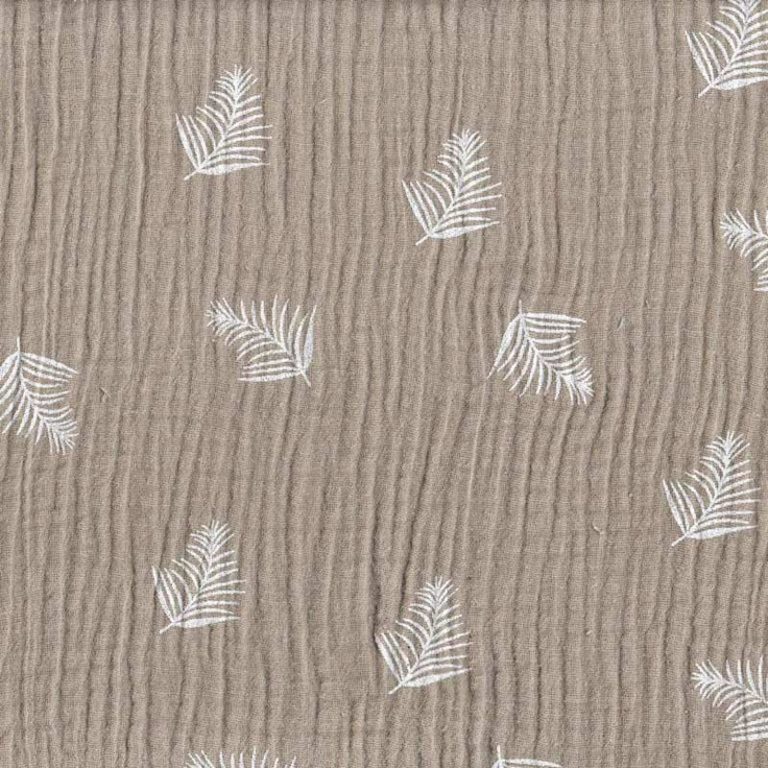 tela muselina gris estampada hojas de palma