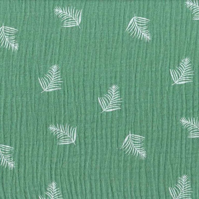 tela muselina verde estampada hojas de palma